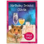 Personalised Hamster Birthday Drinks Greeting Card with Name and Thumbs Up Design