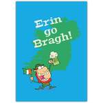 Erin Go Bragh Irish Celebration Card with Cartoon Leprechaun and Shamrock Design