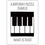 Birthday Puzzle Card with Humorous Piano Key Design Personalised Option