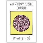 Personalised Humorous Birthday Card with Puzzle Cake Design for Charlie