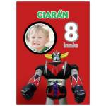 Personalised Robot Birthday Card in Irish Custom Age and Photo Option