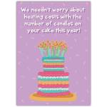 Funny Birthday Card with Lots of Candles on Cake and Heating Costs Joke