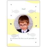 Personalised First Communion Card in Irish with Yellow Fish Design and Photo Option