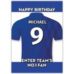 Personalised Blue Football No 1 Fan Birthday Card with Name and Age