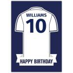 Personalised Football Jersey Birthday Card in Blue and White