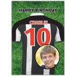 Personalised Football Shirt Birthday Card with Photo Upload on Pitch Background