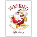 Personalised Surprise Santa Christmas Card with Custom Names on Front Cover