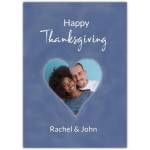 Personalised Happy Thanksgiving Photo Card with Heart Frame on Blue Background