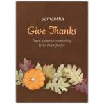 Personalised Autumn Give Thanks Greeting Card with Pumpkin and Leaves Design