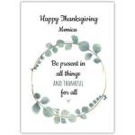Personalised Happy Thanksgiving Card with Watercolour Eucalyptus Wreath and Inspirational Message