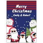 Personalised Merry Christmas Card with Santa Penguins and Polar Bears Design