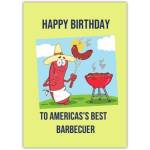 Funny Happy Birthday Card for Best American Barbecue Lover Grill Sausage Design