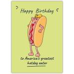 Funny Happy Birthday Card for America’s Greatest Hotdog Eater with Humorous Cartoon Design