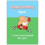 Personalised Humorous Happy Birthday Card for Boys Football Player with Custom Name