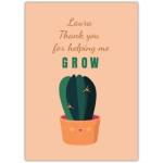 Personalised Thank You Card for Teachers or Mentors with Cute Cactus Design
