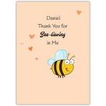 Personalised Thank You Card with Cute Bee Design and Pun Suitable for Any Occasion