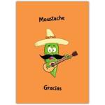 Funny Moustache Gracias Thank You Card with Cartoon Chili Pepper Playing Guitar