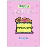 Personalised Happy Birthday Card with Cute Bear on Cake Design for Kids