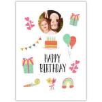 Personalised Photo Birthday Card with Colourful Party Icons and Happy Birthday Text