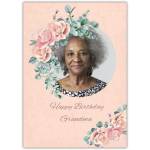 Personalised Happy Birthday Grandma Photo Card with Pink Floral Watercolour Design