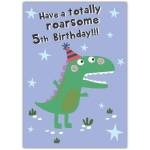 5th Birthday Card for Kids with Cute Dinosaur and Roarsome Birthday Wish