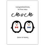 Congratulations Mr and Mr Wedding Card with Penguins Design Personalised Names Available