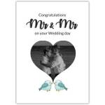 Mr and Mr Wedding Day Congratulations Card with Heart Photo and Bluebirds Design