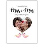 Personalised Mrs and Mrs Wedding Day Congratulations Card with Photo and Love Birds