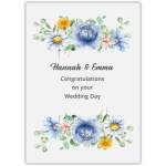Personalised Floral Wedding Congratulations Card with Blue and Yellow Blooms for Couples