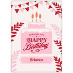Personalised Pink Birthday Cake Card with Bunting and Leaves Design