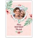 Personalised Floral Photo Frame Birthday Card for Her with Custom Name and Message