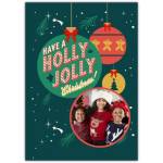 Personalised Holly Jolly Christmas Photo Card with Festive Baubles Design