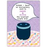 Personalised Alexa Anniversary Card for Couple James and Olivia with Humorous Smart Speaker Design