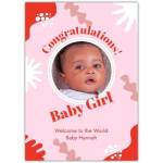Personalised Congratulations Baby Girl Newborn Photo Card with Custom Name and Message