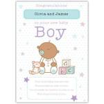 Personalised Congratulations New Baby Boy Card with Teddy and ABC Blocks Design