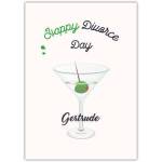 Personalised Happy Divorce Day Martini Glass Card with Olive for Her