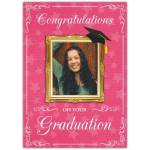 Personalised Congratulations Graduation Photo Card with Pink Frame and Cap Design