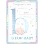 Personalised New Baby Boy Congratulations Card with Cute Baby and Letter B Design