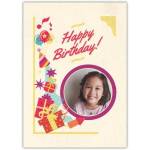 Personalised Happy Birthday Card with Photo and Colourful Party Gifts Design