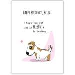 Personalised Cute Dog Birthday Card with Funny Presents Message for Kids and Adults