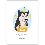 7th Birthday Card with Husky Dog and Cake Design Suitable for Kids and Dog Lovers