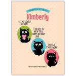 Personalised Happy Birthday Card for Kimberly with Funny Black Cats Design