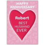 Personalised Happy Anniversary Best Husband Ever Card with Red Heart Design