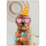 Cute Dog with Party Hat and Happy Birthday Text Colourful Birthday Card
