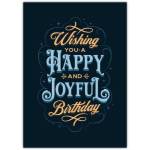 Happy and Joyful Birthday Greeting Card in Elegant Script on Dark Background