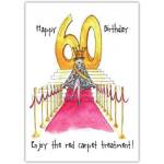 60th Birthday Card with Red Carpet and Queen Illustration Enjoy the Red Carpet Treatment