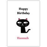 Personalised Happy Birthday Card with Cute Black Cat Design for Kids and Adults