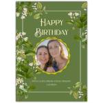 Personalised Floral Green Happy Birthday Card with Photo and Message Option