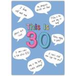 30th Birthday Card Humorous Age Milestone with Funny Quotes in Speech Bubbles
