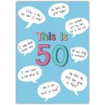 This Is 50 Humorous 50th Birthday Card with Funny Quotes on Blue Background